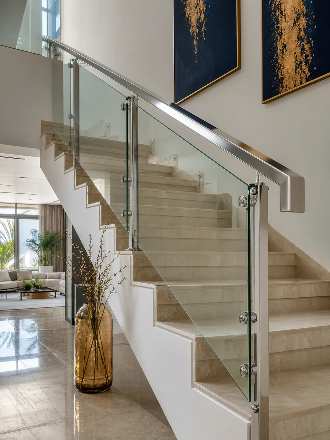 Glass and stainless steel staircase railing